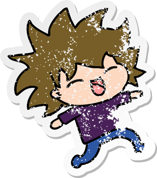 hand drawn distressed sticker cartoon of cute kawaii girl png