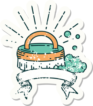 worn old sticker of a tattoo style scrubbing brush png