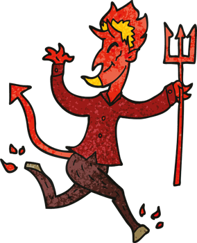 cartoon doodle devil with pitchfork png