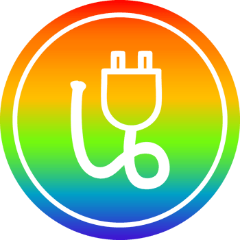 electrical plug circular icon with rainbow gradient finish png