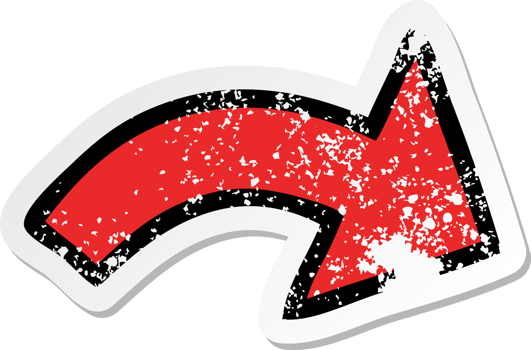 distressed sticker of a cute cartoon directional arrow png