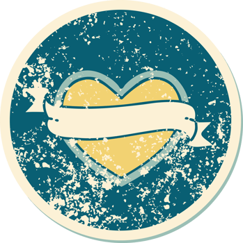 iconic distressed sticker tattoo style image of a heart and banner png