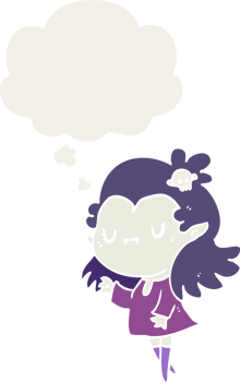 cartoon vampire with thought bubble in retro style png