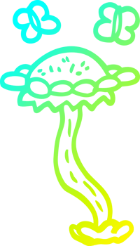 cold gradient line drawing of a cartoon flower and butterflies png