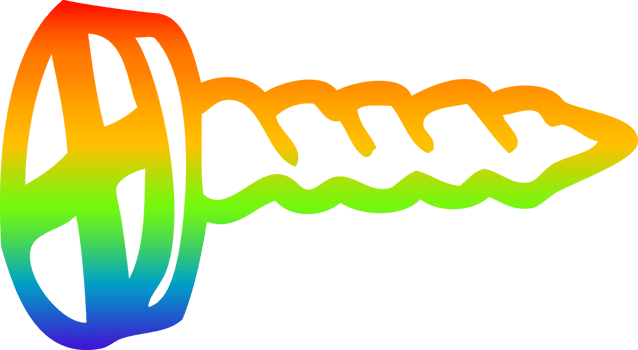 rainbow gradient line drawing of a cartoon screw png