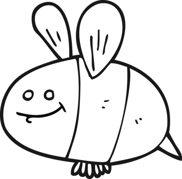 hand drawn black and white cartoon bee png