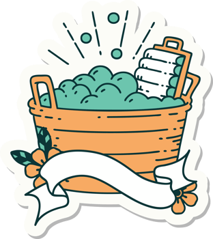 sticker of a tattoo style old washboard and scrubbing bowl png