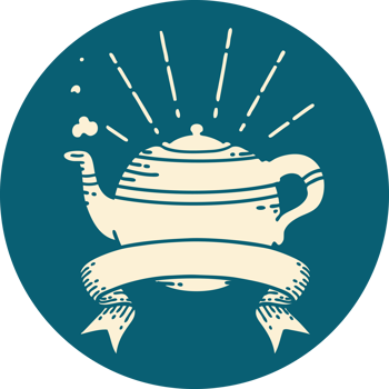 icon of a tattoo style steaming teapot png