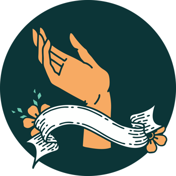 tattoo style icon with banner of a hand png
