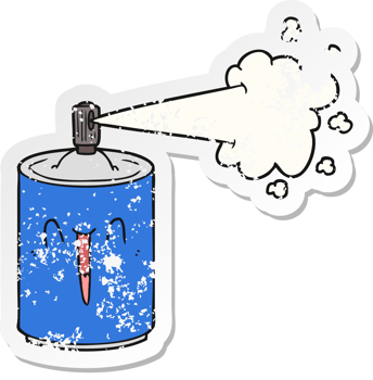 distressed sticker of a cartoon aerosol spray can png