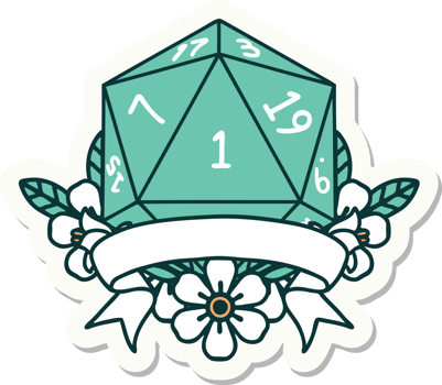natural one d20 dice roll sticker png