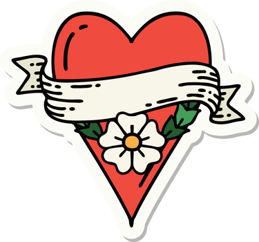 tattoo style sticker of a heart flower and banner png
