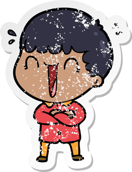 distressed sticker of a laughing cartoon man png