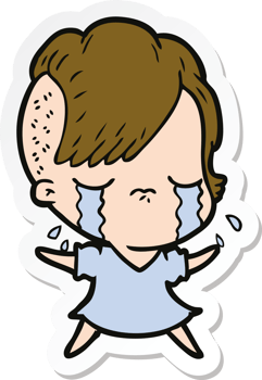 sticker of a cartoon crying girl png