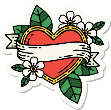 tattoo style sticker of a heart and banner png