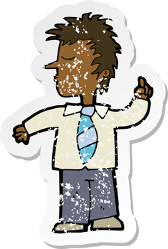 retro distressed sticker of a cartoon man making his point png