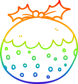 rainbow gradient line drawing cartoon christmas pudding png