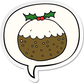 cartoon christmas pudding and speech bubble sticker png