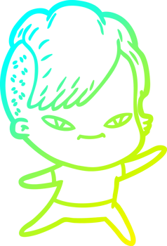 cold gradient line drawing cute cartoon girl with hipster haircut png