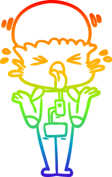 rainbow gradient line drawing weird cartoon alien shrugging shoulders png