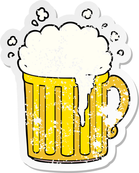 distressed sticker of a cartoon mug of beer png
