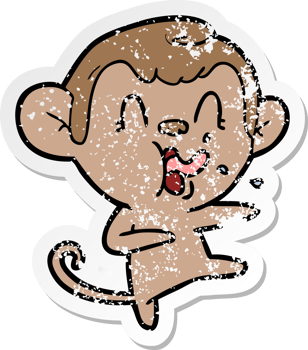 distressed sticker of a crazy cartoon monkey dancing png