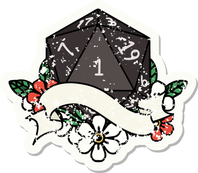 natural one d20 dice roll grunge sticker png