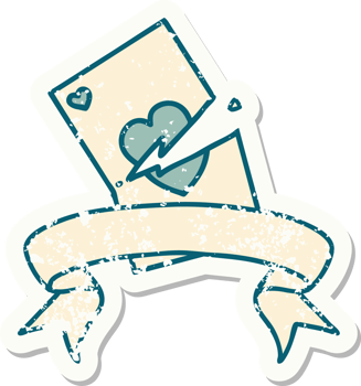 grunge sticker with banner of a torn card png