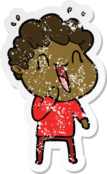 distressed sticker of a cartoon happy man png