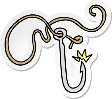 sticker cartoon doodle of a sharp fishing hook png