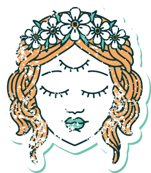 distressed sticker tattoo style icon of female face with third eye png