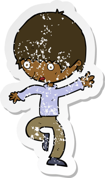 retro distressed sticker of a cartoon panicking man png