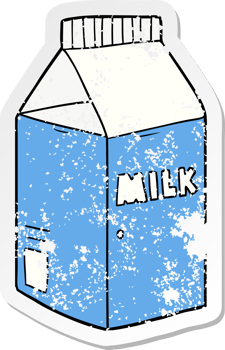 distressed sticker of a cartoon milk carton png