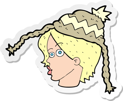 sticker of a cartoon woman wearing winter hat png