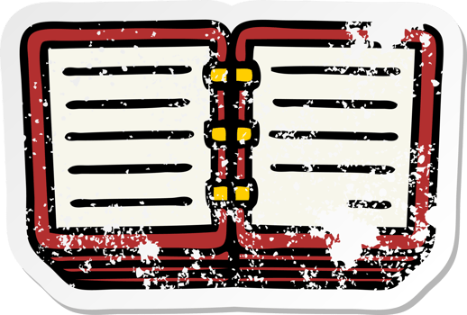 distressed sticker of a cute cartoon stack of  diaries png