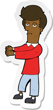 sticker of a cartoon bored man showing the way png