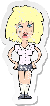 retro distressed sticker of a cartoon woman been in fight png