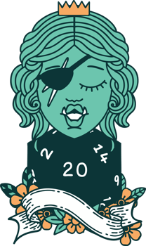 orc rogue character with natural twenty dice roll illustration png