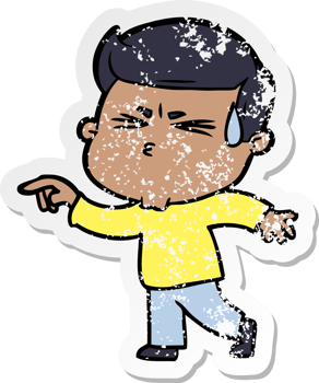 distressed sticker of a cartoon man sweating png