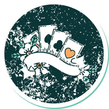 distressed sticker tattoo style icon of cards and banner png