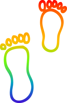 rainbow gradient line drawing cartoon foot prints png