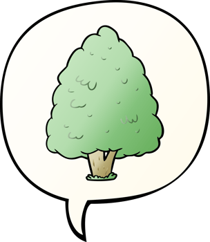 cartoon tall tree and speech bubble in smooth gradient style png