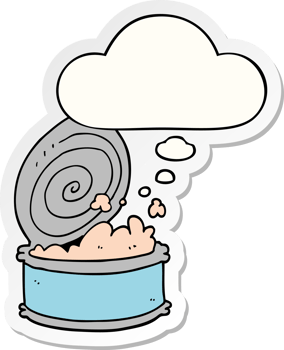 cartoon canned fish and thought bubble as a printed sticker png