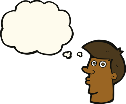 cartoon confused man with thought bubble png