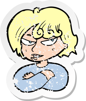 retro distressed sticker of a cartoon mean woman png