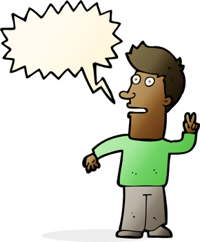 cartoon man making peace sign with speech bubble png