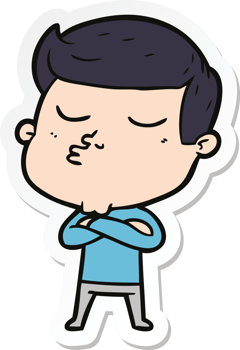 sticker of a cartoon model guy pouting png