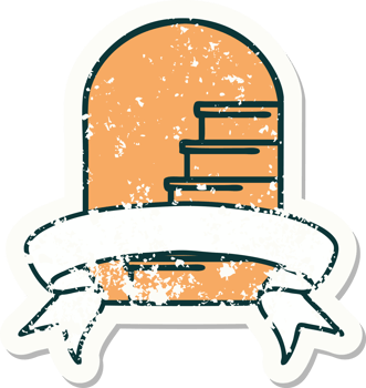grunge sticker with banner of a doorway to steps png