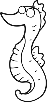 black and white cartoon seahorse png