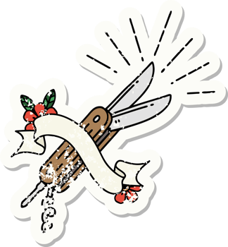grunge sticker of tattoo style folding knife png
